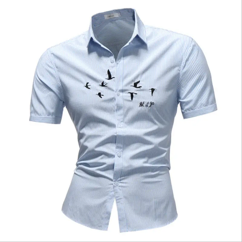 New style Men Luxury Casual short sleeve pin-strip