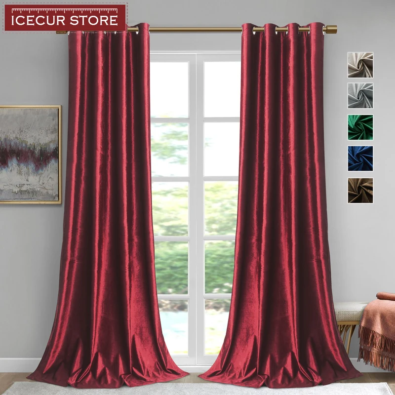 

ICECUR Shiny Velvet Curtains for Living Room Bedroom Solid Color Modern Curtains for Kitchen Finished Home Decor Custom Size