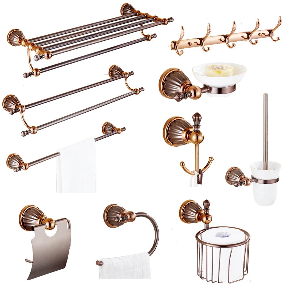 

European copper wall-mounted soap dish soap net rose golden triangle baskets bathroom accessories bathroom hardware pendant set