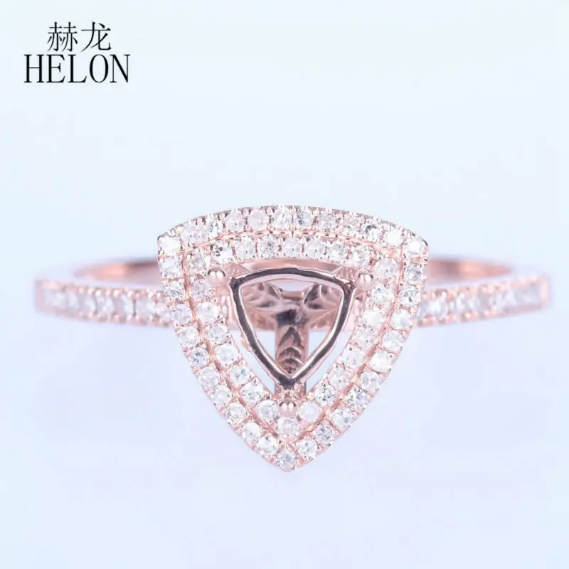 

HELON Ladies Jewelry Trillion Cut 5X5mm Solid 14K 585 Rose Gold 0.2CT Natural Diamonds Engagement Wedding Anniversary Fine Ring