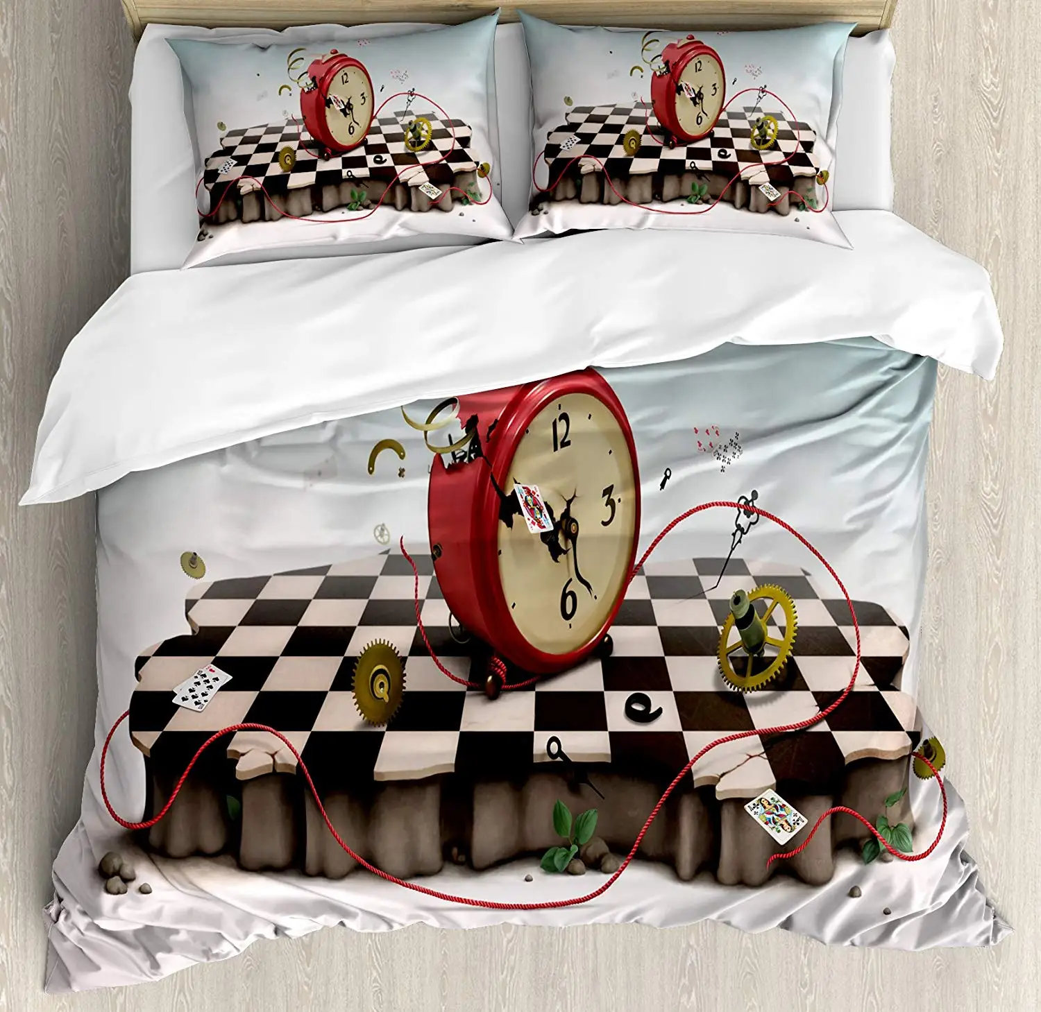 

Surrealistic Duvet Cover Set Abstract Time Theme with Fiction Podium with Old Clock Cards and Rope Icon