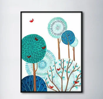 

Nordic Cartoon Forest Bird 1 Piece Decorative Paintings Modular Picture Wall Art Canvas Painting for Living Room No Framed