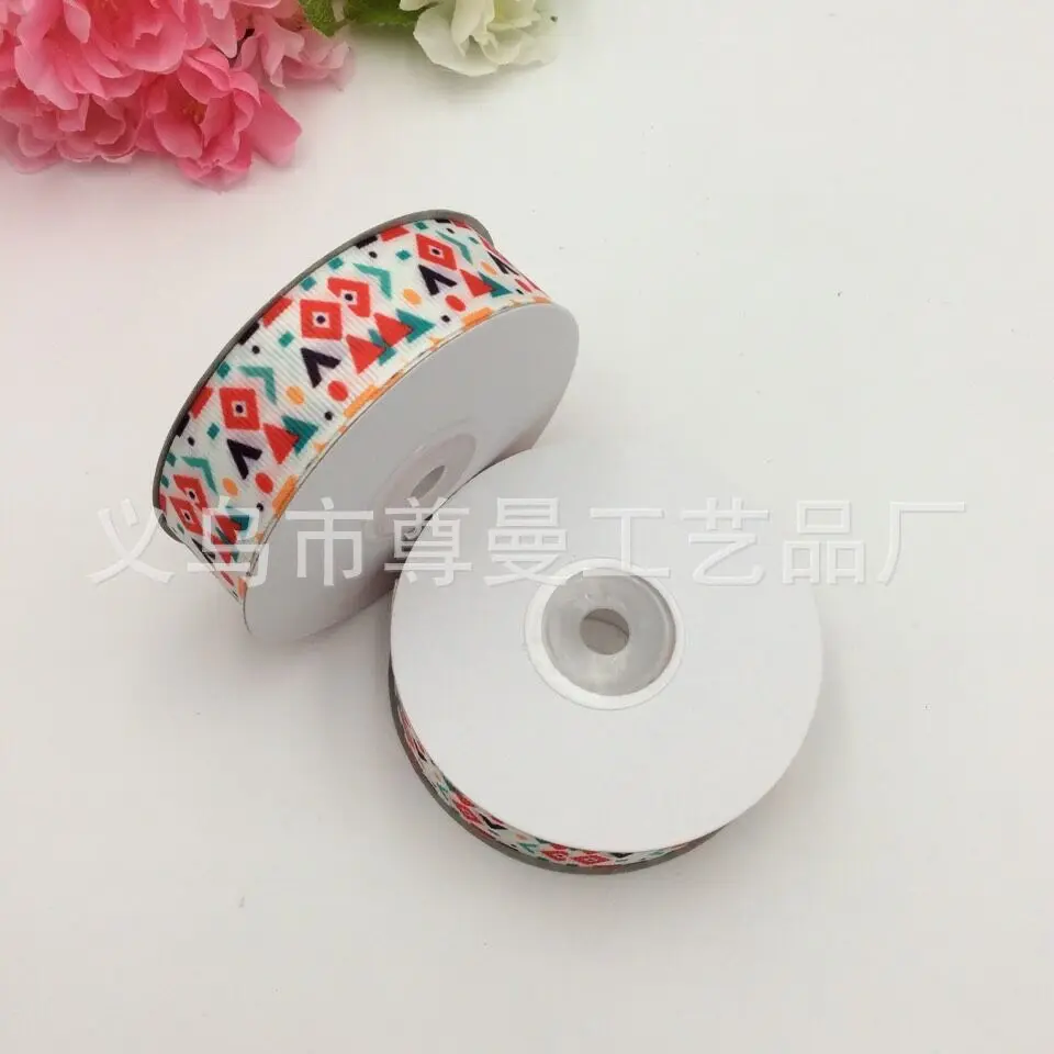 

Wide 2.5cm Digital Print Sublimation Polygon Printed Grosgrain Ribbon Global Pattern Ribbon Gift Box Cake Box Packaging Supplies