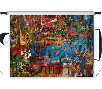 

Seamless Washable No Crease Graffiti on the Lennon Wall Polyester Backdrop Background Photography Studio Props Photographic
