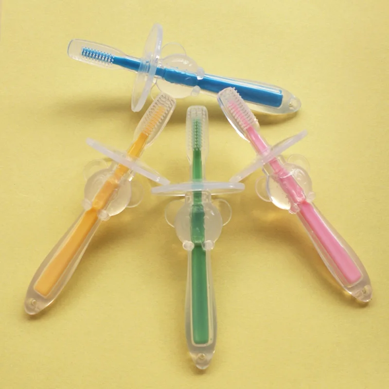 Jual 4 Warna Anak anak Silicone Teether Pelatihan Sikat Gigi untuk Anak Bayi Sikat Gigi Bayi Bayi Bayi Alat Sikat dengan Opp