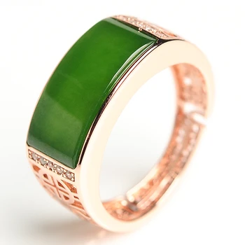 

925 silver inlaid natural spinach green jasper Ring men genuine and Hetian jade retractable ring