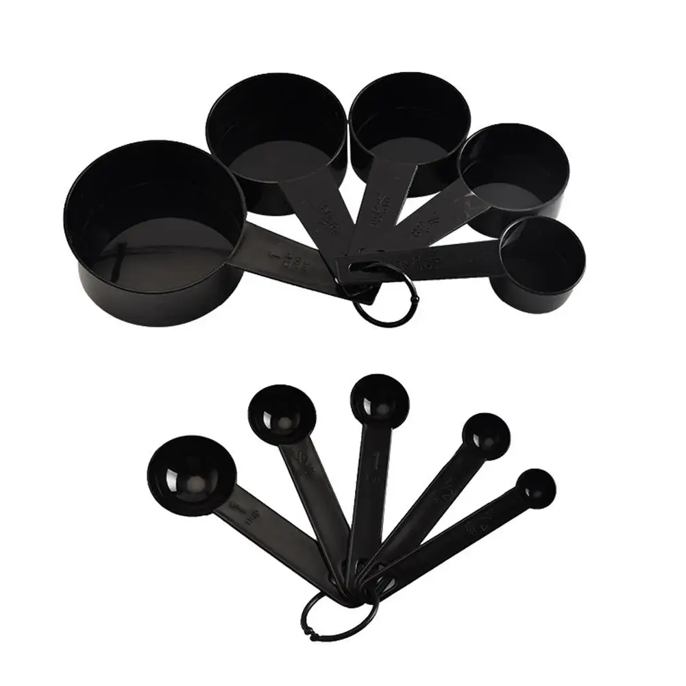 

None 10Pcs/Set Black 5 Measuring Spoons 5 Cups Set for Baking Weighing Tools