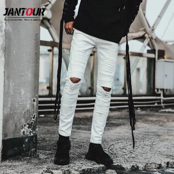 

2019 New Men's Fashion 97% cotton Jeans Business Casual Stretch Slim skinny white Jean Classic Trousers Denim Pants Male 28-38