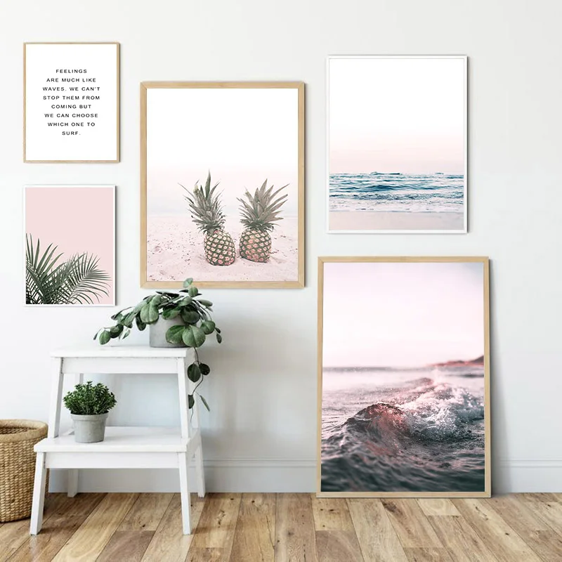 

Pineapple Ocean Beach Picture Scandinavian Poster Landscape Wall Art Canvas Print Painting Nordic Style Modern Living Room Decor