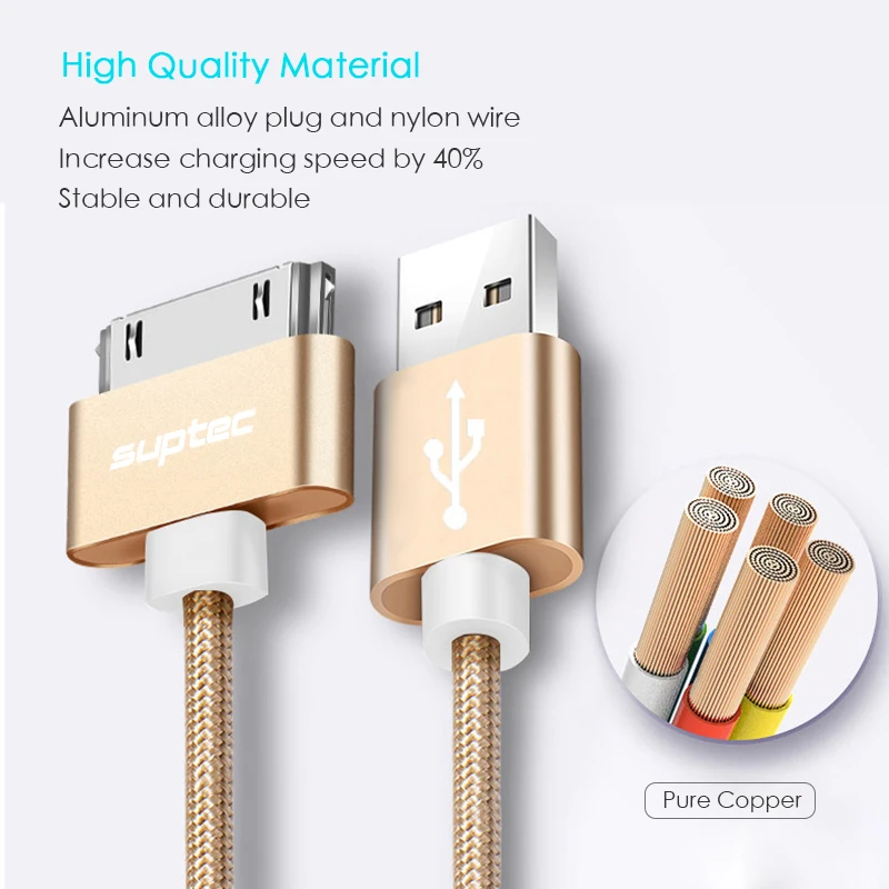 Suptec 30 Pin USB Cable for iPhone 4s 4 Metal Plug Nylon Braided Wire Charger Cable 2A Fast Charging Data Sync Cord for iPad 2 Suptec 30 Pin USB Cable for iPhone 4s 4 Metal Plug Nylon Braided Wire Charger Cable 2A Fast Charging Data Sync Cord for iPad 2