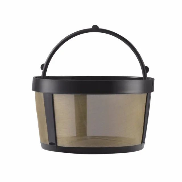 Cheap PREUP Permanent Basket-Style Gold Tone Coffee Filter With Solid Bottom Designed for 4 Cup Basket-Style Coffeemakers With Handle