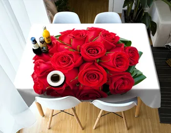 

2017 New The bouquet of roses 3D Tablecloth polyester Dinner Table Cloth Macrame Decoration Table Cover