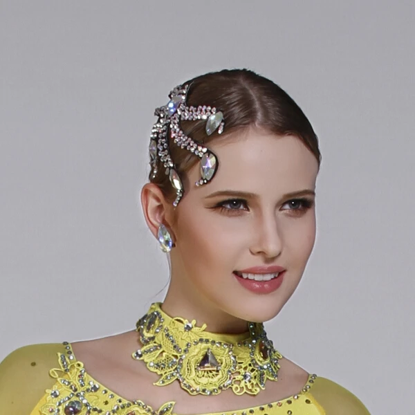 

2018 New Dancing Headwear Costume Modern Latin Dance Headdress Waltz Tango Foxtrot Quickstep Headwear Flower GB Diamond B-2777