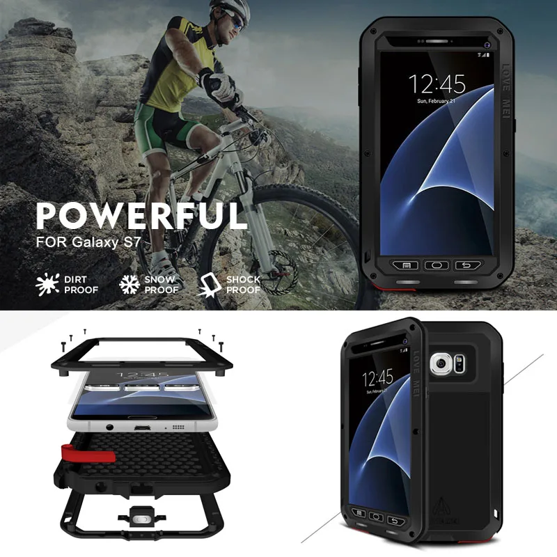imágenes para Para samsung s7 amor mei potente vida impermeable a prueba de choques de aluminio del metal del teléfono fundas para samsung galaxy s7 + gorilla glass imágenes para Para samsung s7 amor mei potente vida impermeable a prueba de choques de aluminio del metal del teléfono fundas para samsung galaxy s7 + gorilla glass