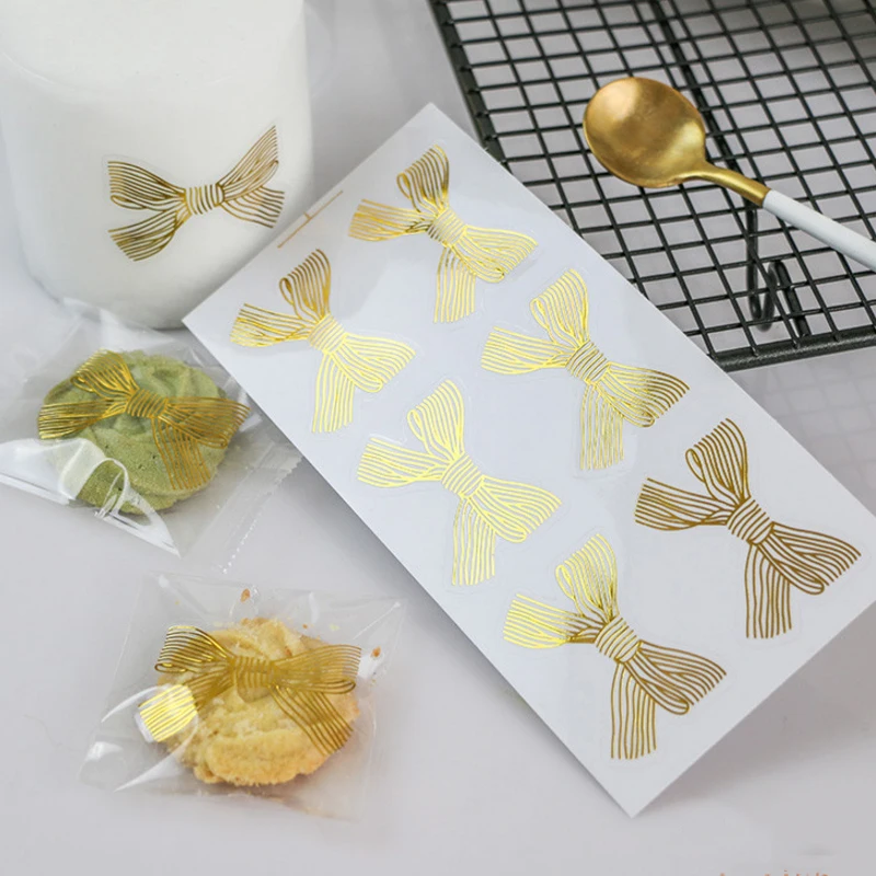 

600pcs/lot New Golden Big Bow Gold Handmade Box Packaging Sealing Label Sticker Adhesive Stationery 4.5*3CM Wholesale