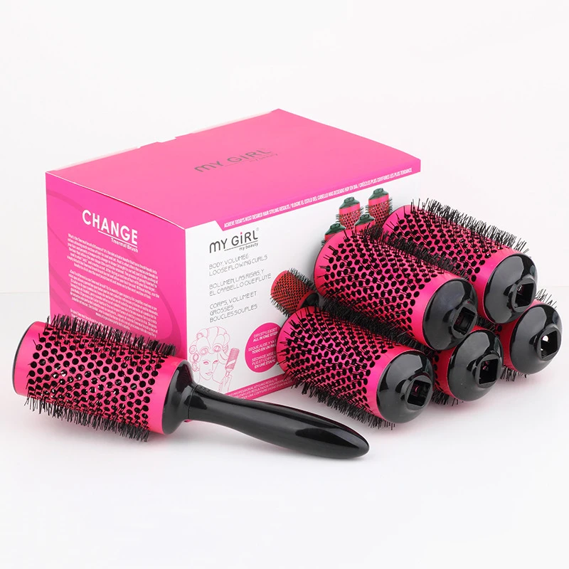 

6pcs/set High Temperature Resistant Ceramic Iron Round Comb Colorful Blowed & Vented Barrel Hairbrush Styling Tool 54mm G0316