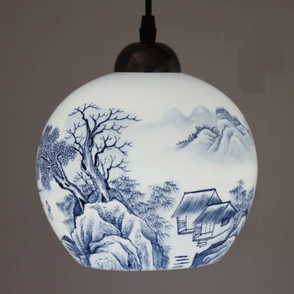 

Ceramic glass hand-painted landscape six pendant lights modern Chinese style lamps stairs dining room villa lamp ZA ZS20