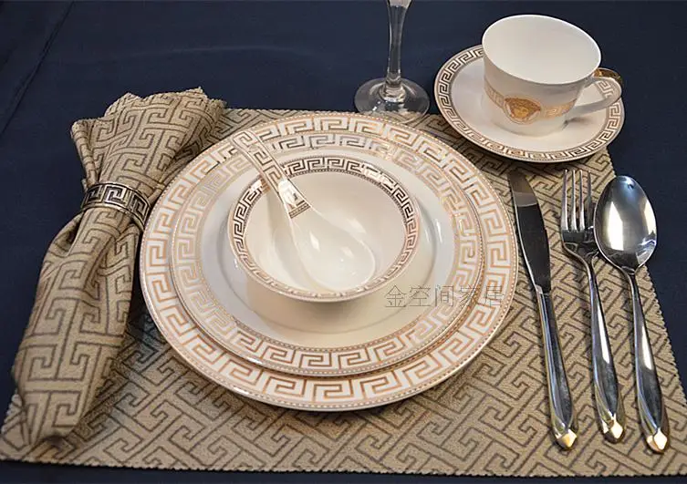 2018 Fashion western plate steak tableware dish ceramic silver/gold rim