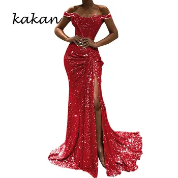 

Kakan Cathedral Bride Sexy Tube Top Sequined Dress One-Shoulder Shoulder Smocked Sleeve Dress Open Cut Party Party Dress