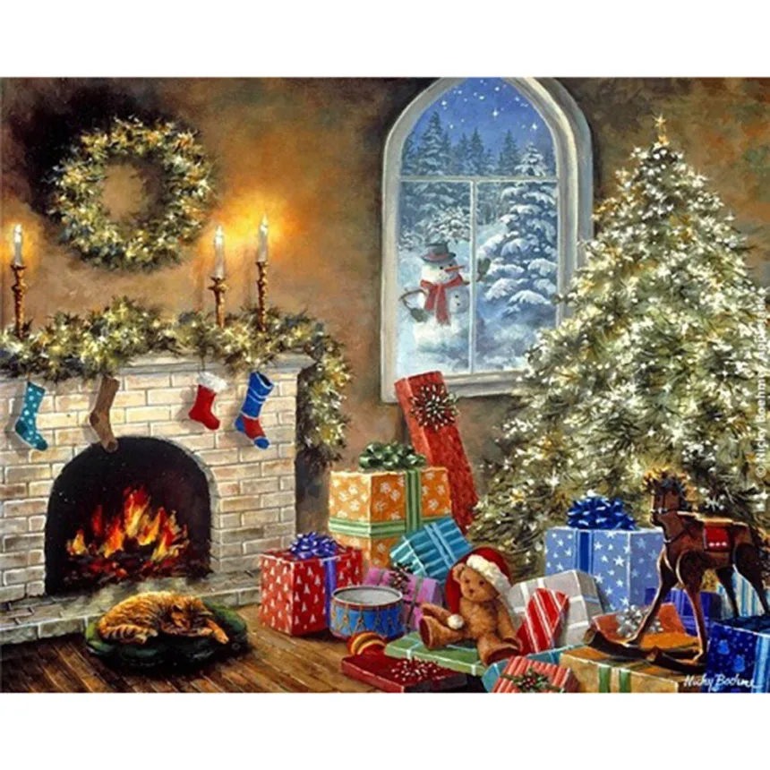 Цифровая краска по номерам Рождественский олень Санта Клаус Цветочная акриловая краска современная настенная художественная краска для дома отель деко сделка