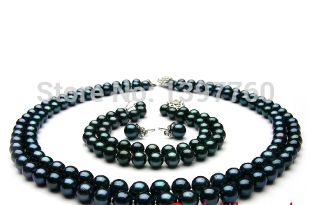 

Miss charm Jew.57 AAA round black Freshwater Pearl necklace 8" braclet earrings jewelry set (A0423)