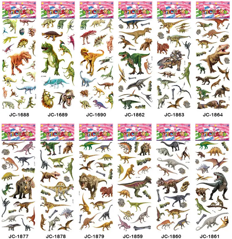 12 Sheets Bubble Stickers 3D Jurassic Dinosaurs Classic Toys Scrapbook Strawberry For