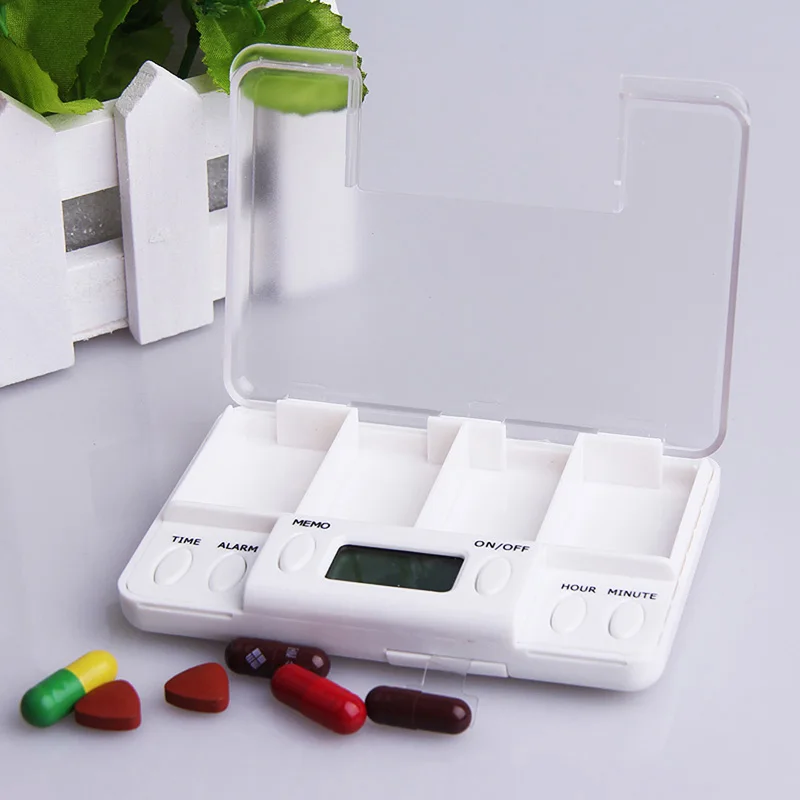 

Square Intelligent Timing Daily Reminder Alarm 4 Days Medicine Pill Box Container Tablet Storage Splitters pastilleros pildoras