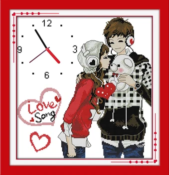 

Joy Sunday Forever Love Clock Cross Stitch DIY Craft Handmade Cross-stitch Kit Embroidery Needlework Wedding Cross Stitch Design
