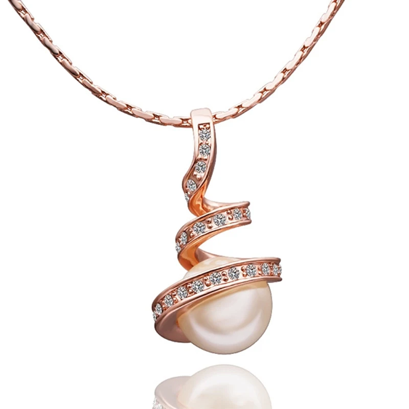 

Trendy 2018 New Pearl pendant necklace for women Rose Gold White Zircon stone pendants P2047