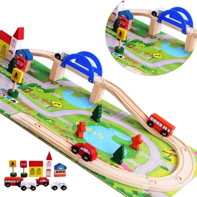 

40pcs/set DIY Wooden toys railroad Railway Wooden Train Track set Building Blocks toys for children as gifts brinquedo educativo