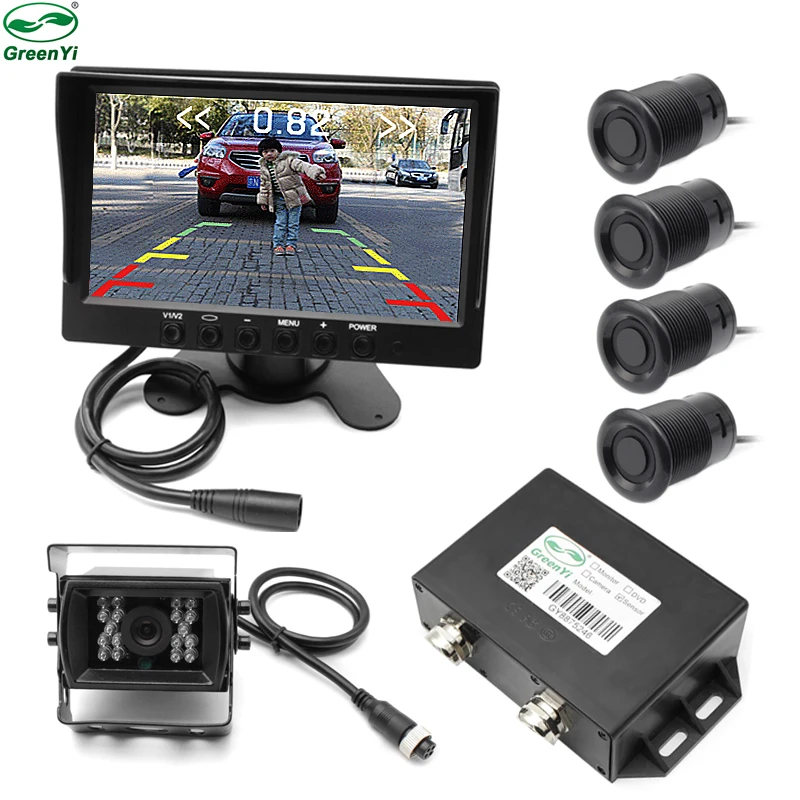 

GreenYi DC 12V/24V 7 Inch Car Monitor with Rear View Camera and Parking Sensor For Heavy Duty Trucks and Special Vehicles BUS