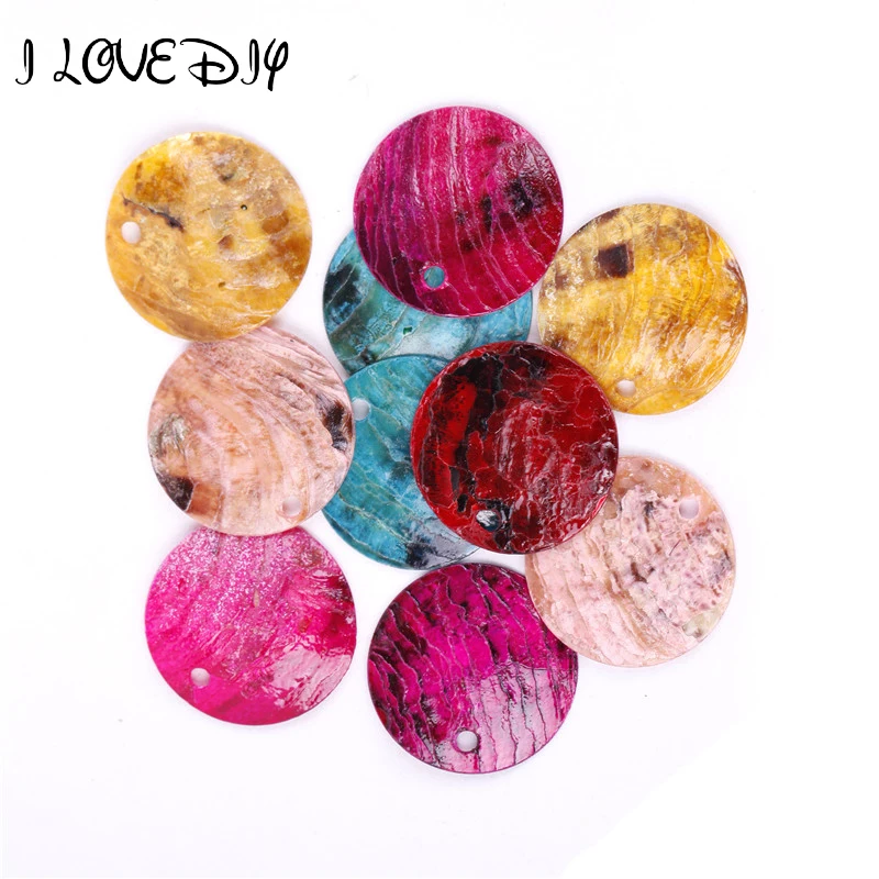 

50pcs/lot Charm Beads for Jewelry Making Round Coin MIxed Color Mussel Flat Shell Beads with Hole 18mm