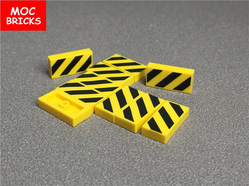 

10pcs/lot DIY Warning Signs Tile 1 x 2 Black & Yellow Danger Stripes Black Pattern fit with 3069bpb436 Building blocks bricks