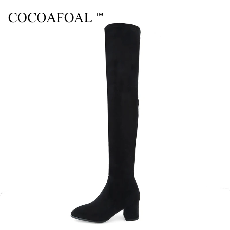 

COCOAFOAL Women's High Heeled Over The Knee Boots Black Genuine Leather Thigh High Boots Sexy Fashion Winter Woman Shoes 2018