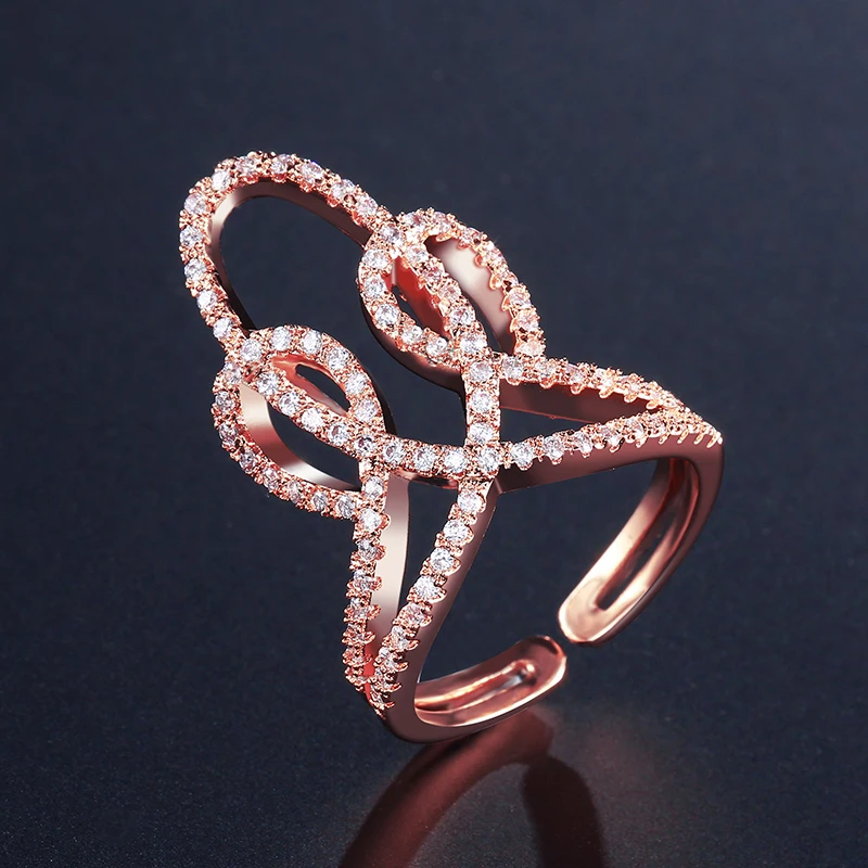 Popular Modyle Letter X Shape Ring For Women Adjustable Micro Paved Zirconia Cross Ring Party Jewelry Anel