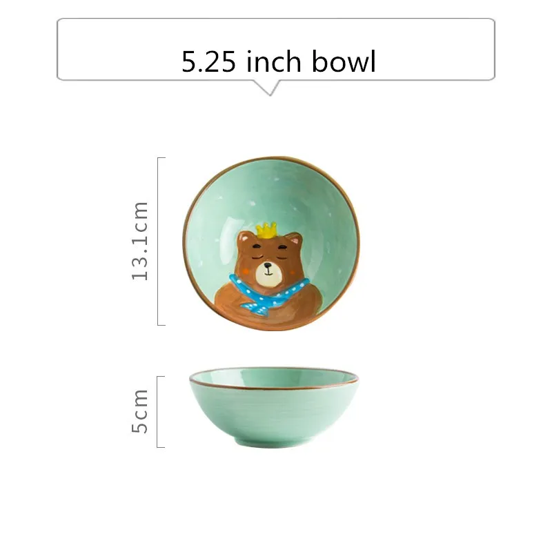 Детская керамическая чаша, симпатичная тарелка, миска, ложка, фарфоровая посуда, костюм, креативная мультяшная детская миска для риса - Цвет: L