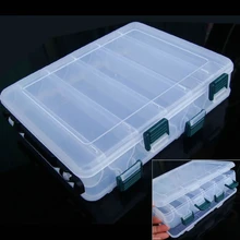 Double Side 12 Compartments Fishing Tackle Box High Strength Bait Lure Plastic Storage Case Clear with Drain Hole 20x17x4.7cm