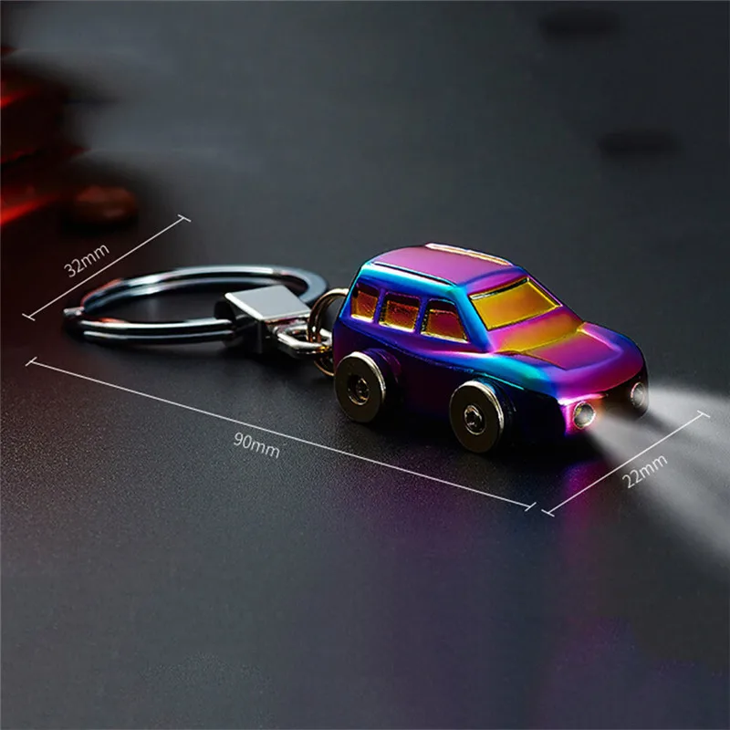 High Quality Luxury Small Metal LED Car Model Key Chain Light Key Ring