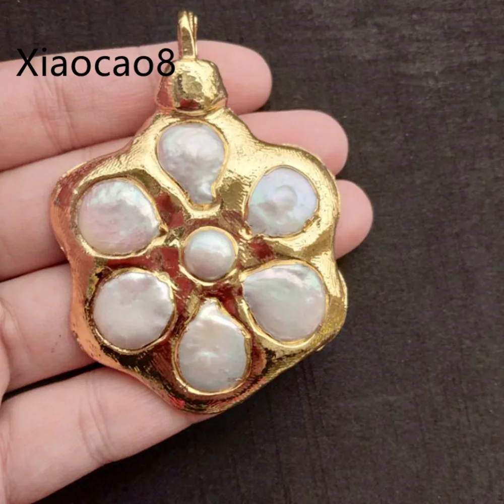Trendy Nature Pearl Pendant Gold Copper Slide Pendants Necklace for