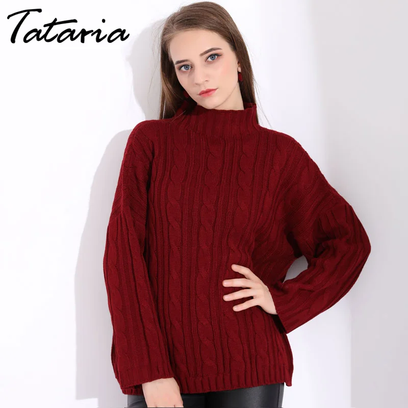 

Tataria Red Women Oversized Turtleneck Sweater For Women Loose Women's Sweaters Pullovers Winter Woman Sweater Knitting Pullover