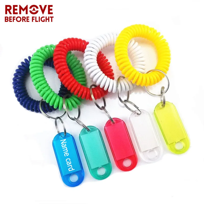 5 PCS Stretchy Coil Key Ring Plastic Wristband Key Fobs Luggage ID Tags