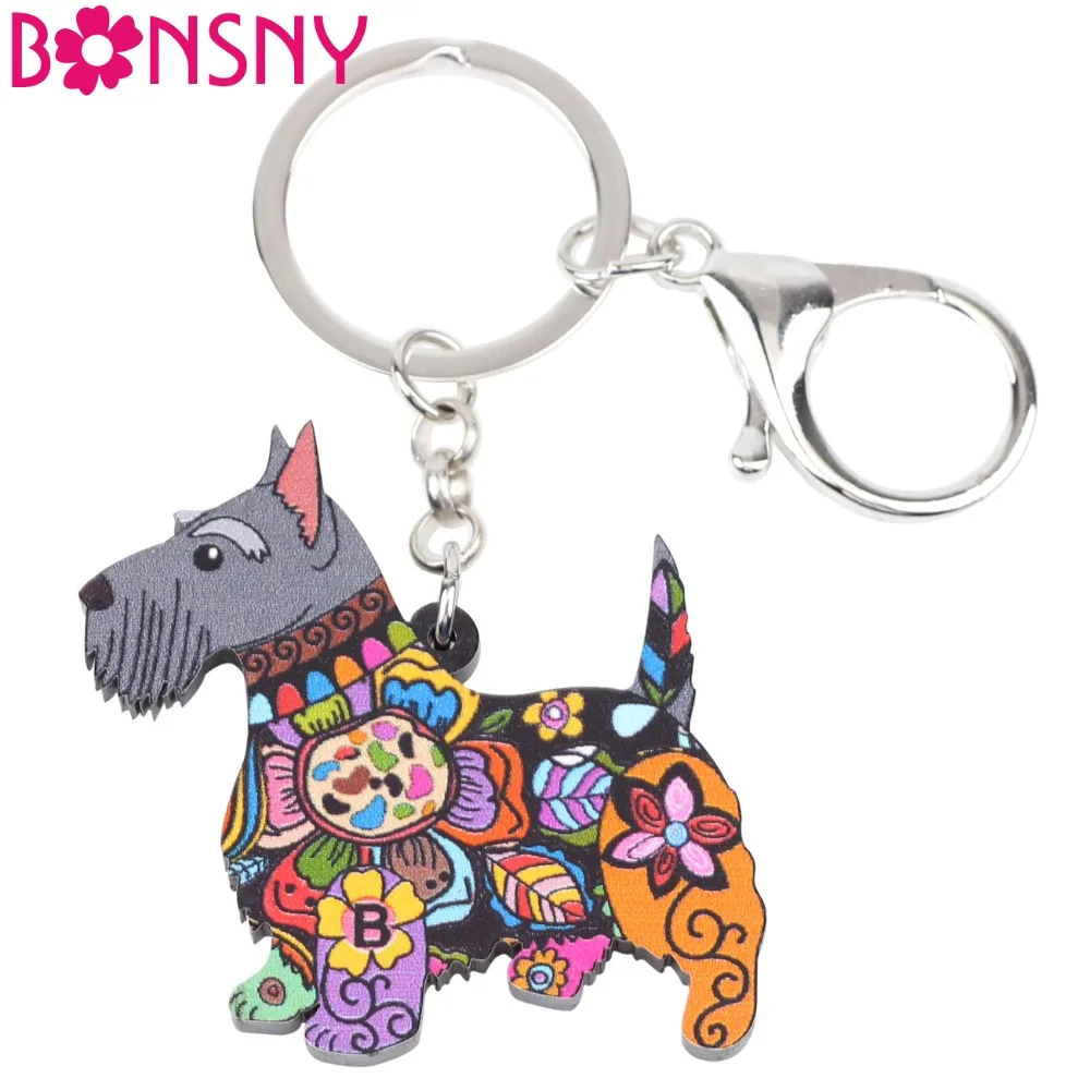 

Bonsny Acrylic Statement Dog Jewelry Aberdeen Scottish Terrier Chain Key Ring For Women Girl Bag Charm Keychain Pendant Jewelry