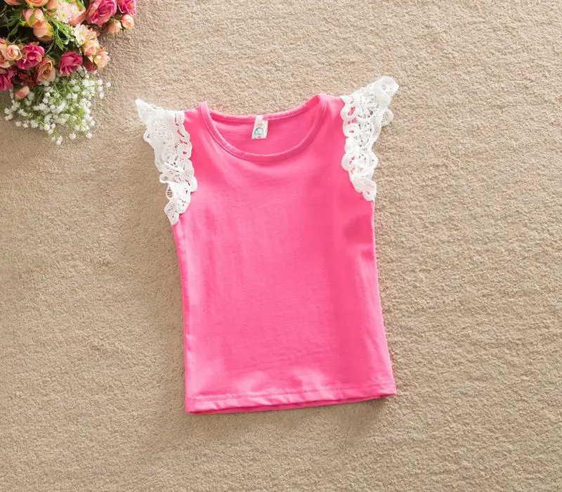 MUABABY/От 0 до 5 лет хлопковая кружевная рубашка с рукавами-крылышками для маленьких девочек Детский мягкий жилет в полоску для девочек топы с бретельками для малышей, футболки, летняя одежда, T428 - Цвет: Rose Shirt Vest