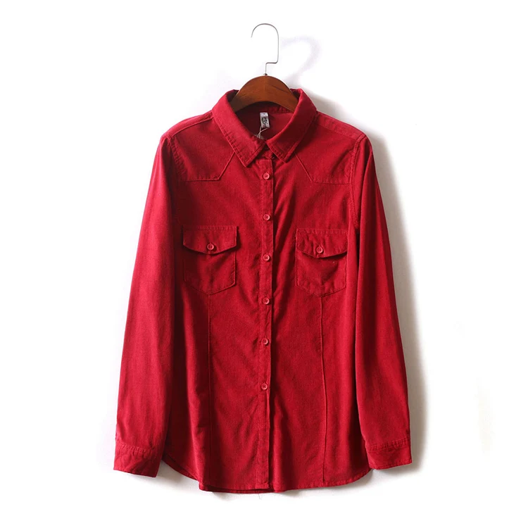 Новинка весны, уличная мода, Вельветовая эластичная женская рубашка, одноцветная, дикая, тонкая, с длинным рукавом, женская рубашка - Цвет: Красный