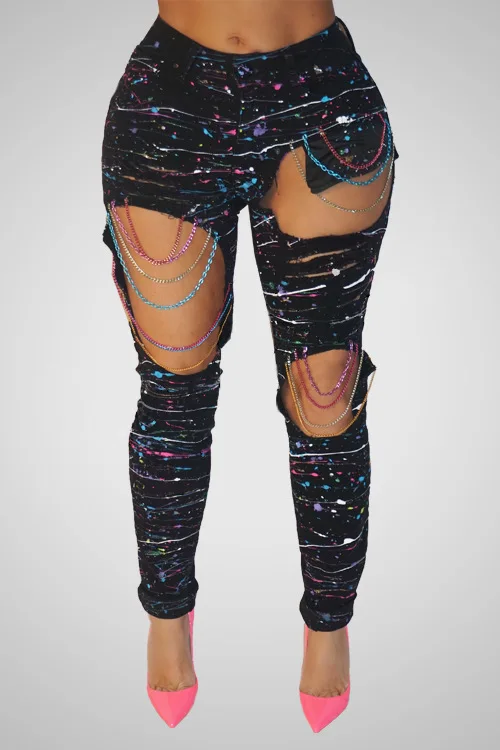 Plus size jeans with chains Clearance