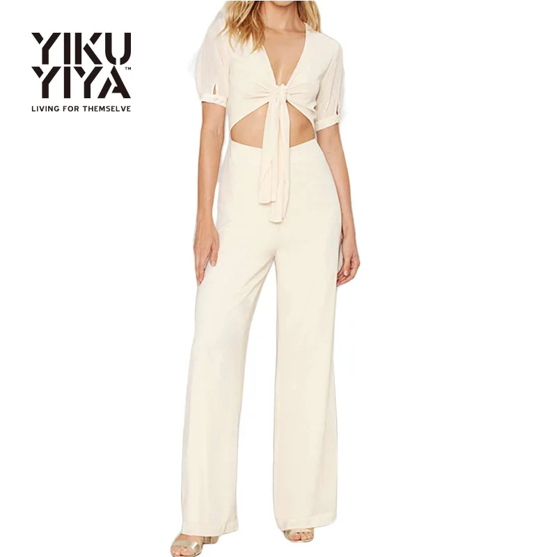 Buy YIKUYIYA Elegant Beige Jumpsuit Women 2017 Crop