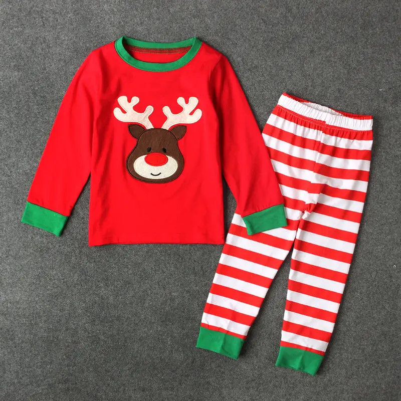 Рождественский милый ребенок девушки дети полосатый Хлопковая пижама Удобная Костюмы комплект От 1 до 7 лет