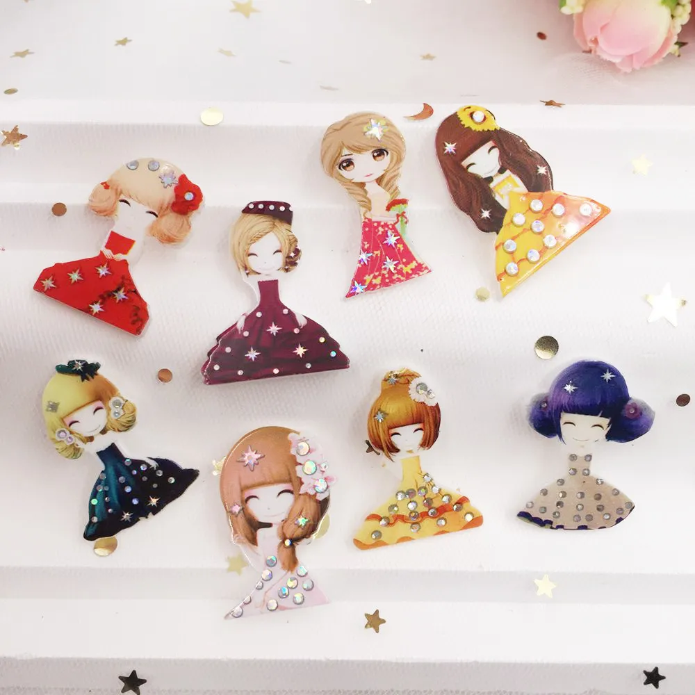 

Cute princess mix Colorful Glitter Flatback Acrylic sheet Miniature pattern applique 10PCS scrapbook DIY Home Decor crafts