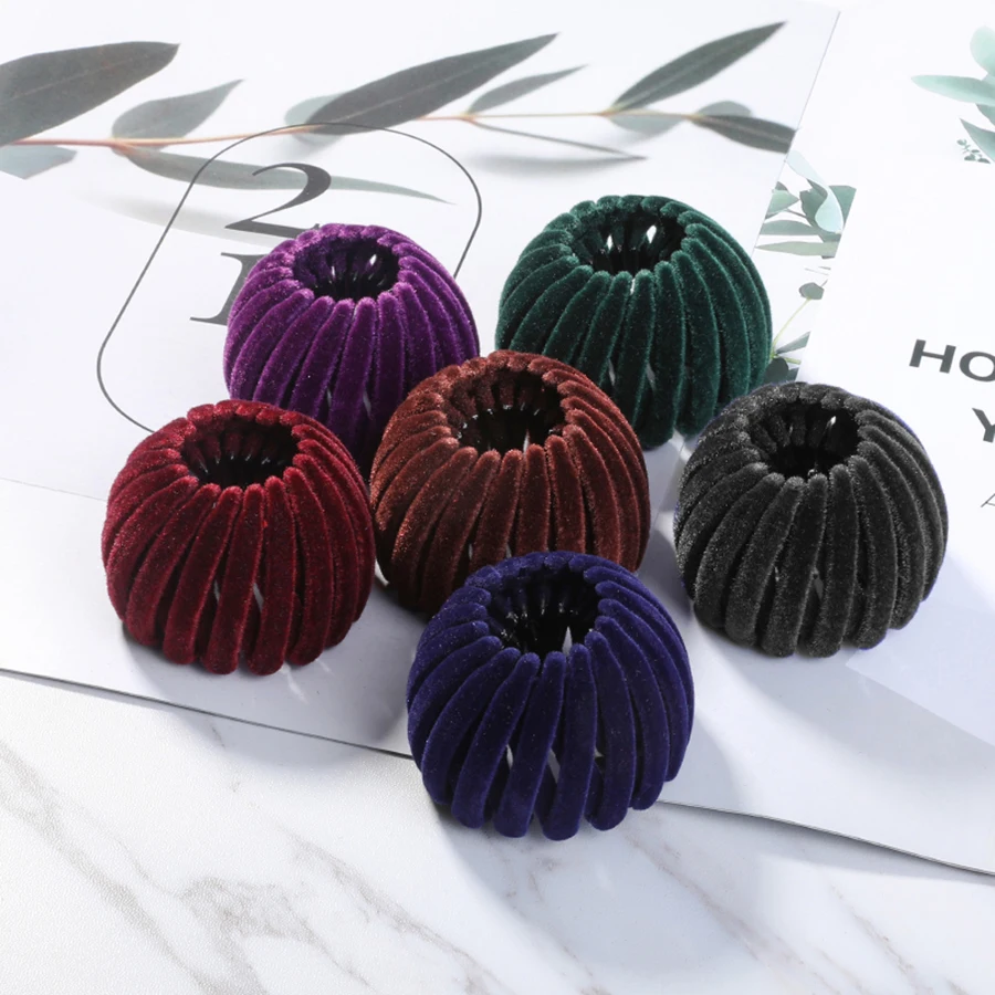 

Haimeikang Colorful Girls Bird's Nest Bun Maker Hair Clip Velvet Bud Hair Claws For Women Girl Curler Roller Hair Accessories