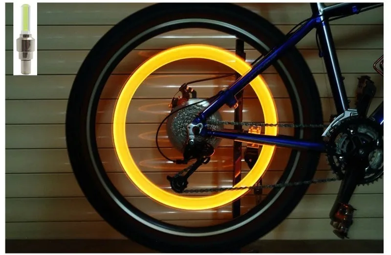 yellow 2 шт. велосипедный светильник колпачки для колесных шин, светильник MTB спицы, светодиодный светильник, розовый/зеленый/синий/желтый велосипедные аксессуары с батареей - Цвет: yellow